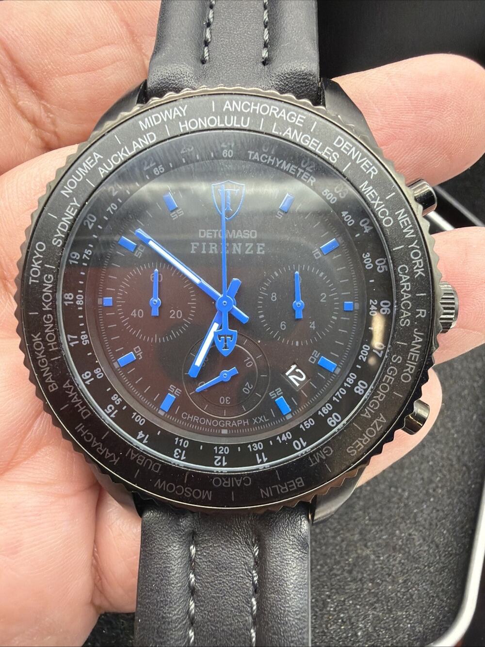 Detomaso Firenze XXL DT1045-F World Time, Black Dial Blue Hands Quartz